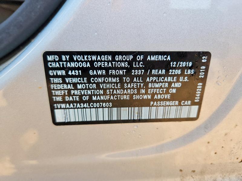 Продажа на аукционе авто 2020 Volkswagen Passat, vin: 1VWAA7A34LC007603, номер лота: 46962476