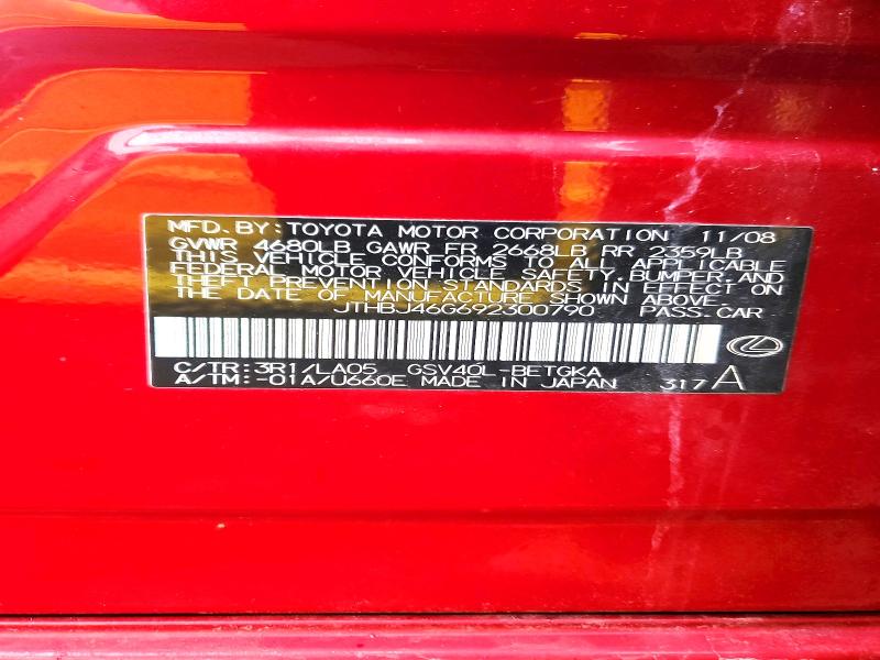 Aukcja sprzedaży 2009 Lexs Es 350, vin: JTHBJ46G692300790, numer aukcji: 79973935