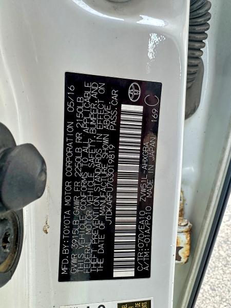 Aukcja sprzedaży 2016 Toyota Prius, vin: JTDKARFU7G3019819, numer aukcji: 47797136