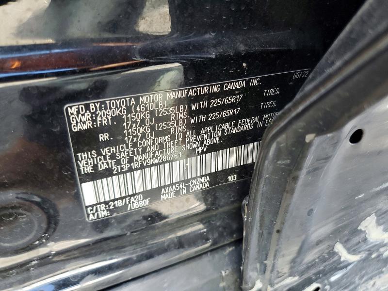 Aukcja sprzedaży 2022 Toyota Rav4, vin: 2T3P1RFV9NW286761, numer aukcji: 79463895
