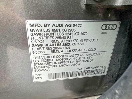 Aukcja sprzedaży 2022 Audi Q7, vin: WA1LXBF7XND016550, numer aukcji: 47865426