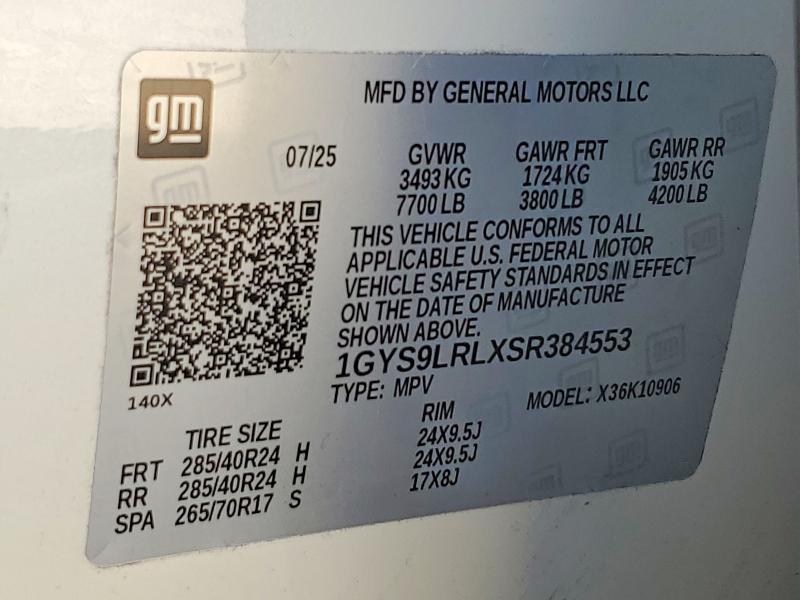 79656475 :رقم المزاد ، 1GYS9LRLXSR384553 vin ، 2025 Cadillac Escalade مزاد بيع