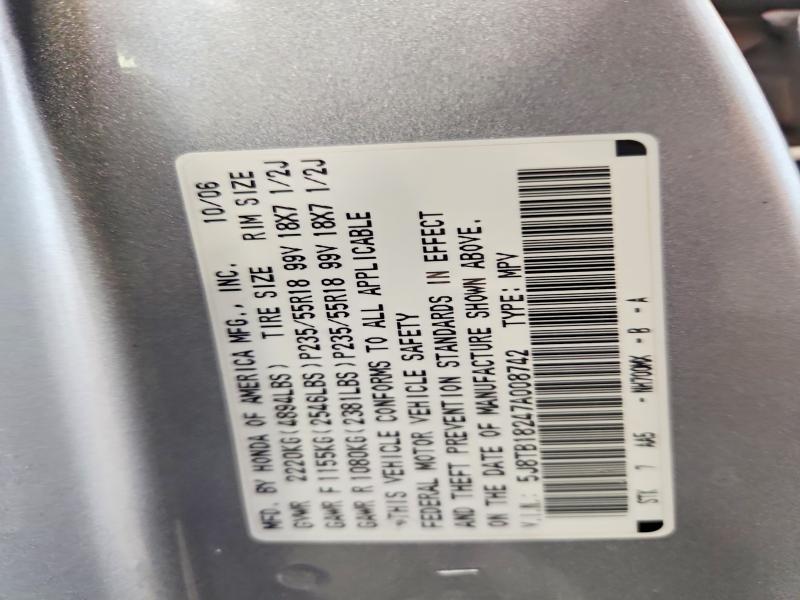 47420656 :رقم المزاد ، 5J8TB18247A008742 vin ، 2007 Acura Rdx مزاد بيع