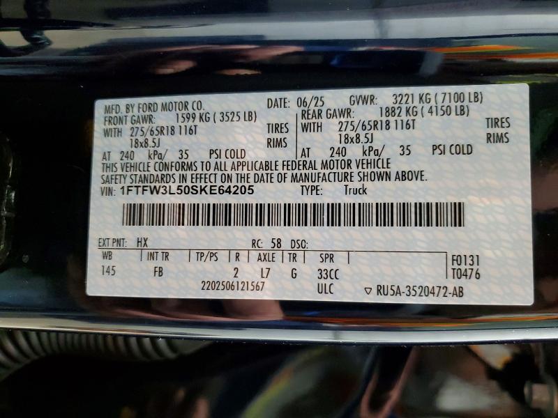 45630306 :رقم المزاد ، 1FTFW3L50SKE64205 vin ، 2025 Ford F150 مزاد بيع