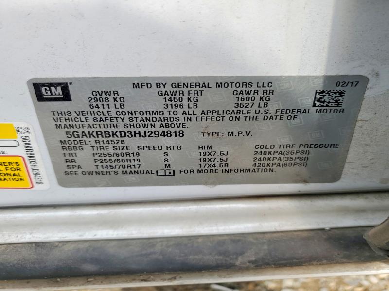 79270505 :رقم المزاد ، 5GAKRBKD3HJ294818 vin ، 2017 Buick Enclave مزاد بيع