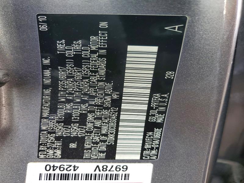 Auction sale of the 2011 Toyota Sienna, vin: 5TDKK3DC0BS046212, lot number: 78307125