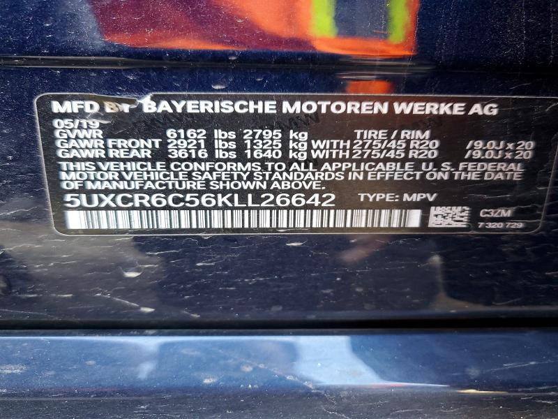 45725366 :رقم المزاد ، 5UXCR6C56KLL26642 vin ، 2019 Bmw X5 مزاد بيع