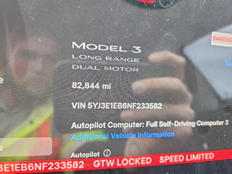 2022 Tesla Model 3 მანქანა იყიდება აუქციონზე, vin: 5YJ3E1EB6NF233582, აუქციონის ნომერი: 47971306
