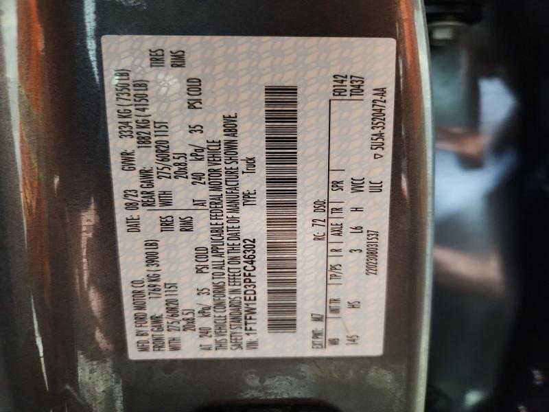 2023 Ford F150 მანქანა იყიდება აუქციონზე, vin: 1FTFW1ED3PFC46302, აუქციონის ნომერი: 79253855