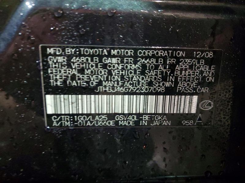 2009 Lexus Es 350 მანქანა იყიდება აუქციონზე, vin: JTHBJ46G792307098, აუქციონის ნომერი: 46431776