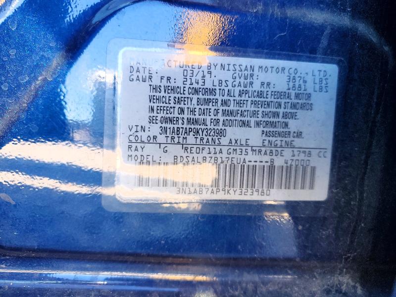 41660396 :رقم المزاد ، 3N1AB7AP9KY323980 vin ، 2019 Nissan Sentra مزاد بيع