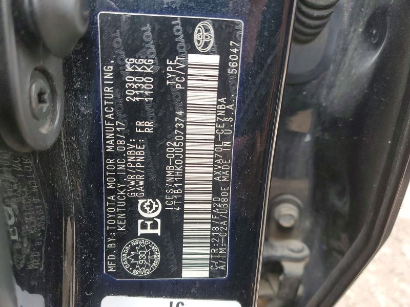 46317856 :رقم المزاد ، 4T1B11HK0JU507374 vin ، 2018 Toyota Camry مزاد بيع