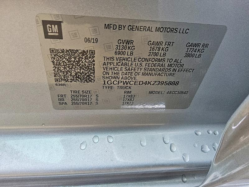 2019 Chevrolet Silverado მანქანა იყიდება აუქციონზე, vin: 1GCPWCED4KZ395888, აუქციონის ნომერი: 93315505