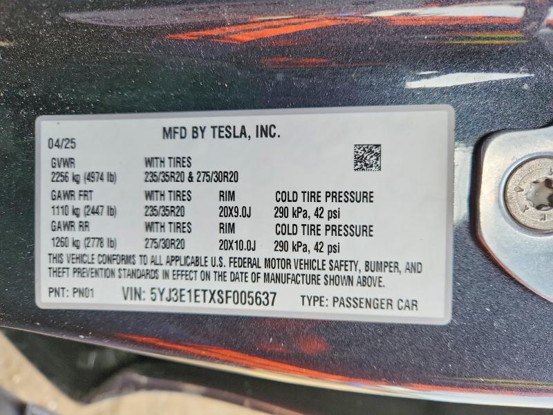 Продажа на аукционе авто 2025 Tesla Model 3, vin: 5YJ3E1ETXSF005637, номер лота: 79346555