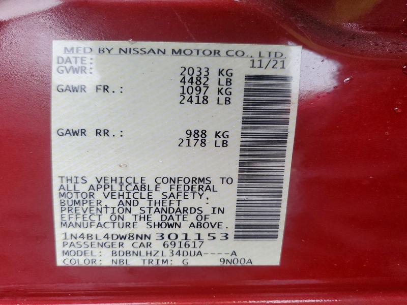 41604456 :رقم المزاد ، 1N4BL4DW8NN301153 vin ، 2022 Nissan Altima مزاد بيع