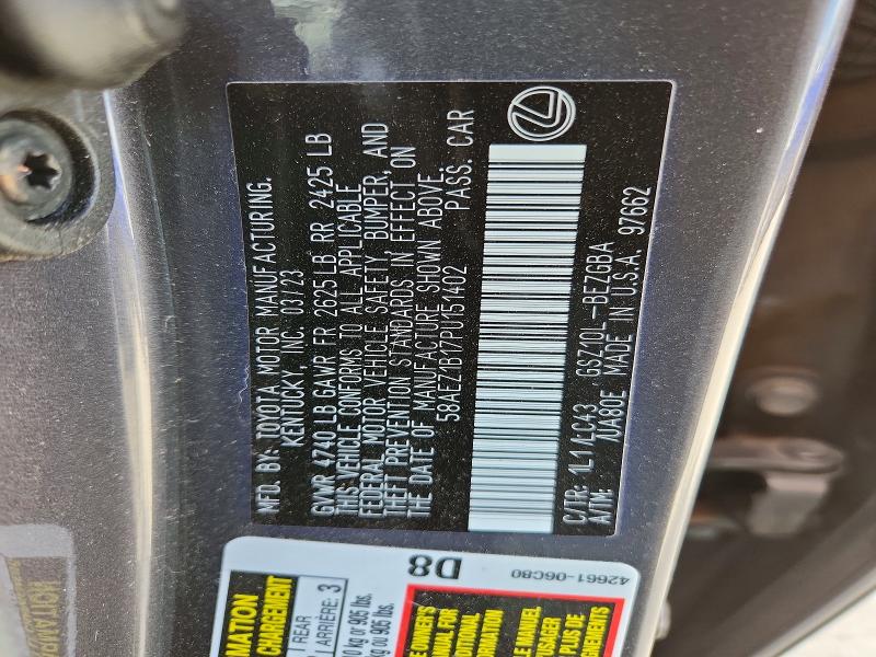 2023 Lexus Es 350 მანქანა იყიდება აუქციონზე, vin: 58AEZ1B17PU151402, აუქციონის ნომერი: 47096366