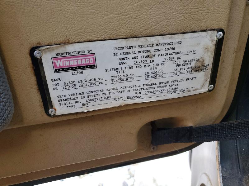 1997 Chevrolet Motorhome მანქანა იყიდება აუქციონზე, vin: 1GBLP37JXV3303886, აუქციონის ნომერი: 45763636