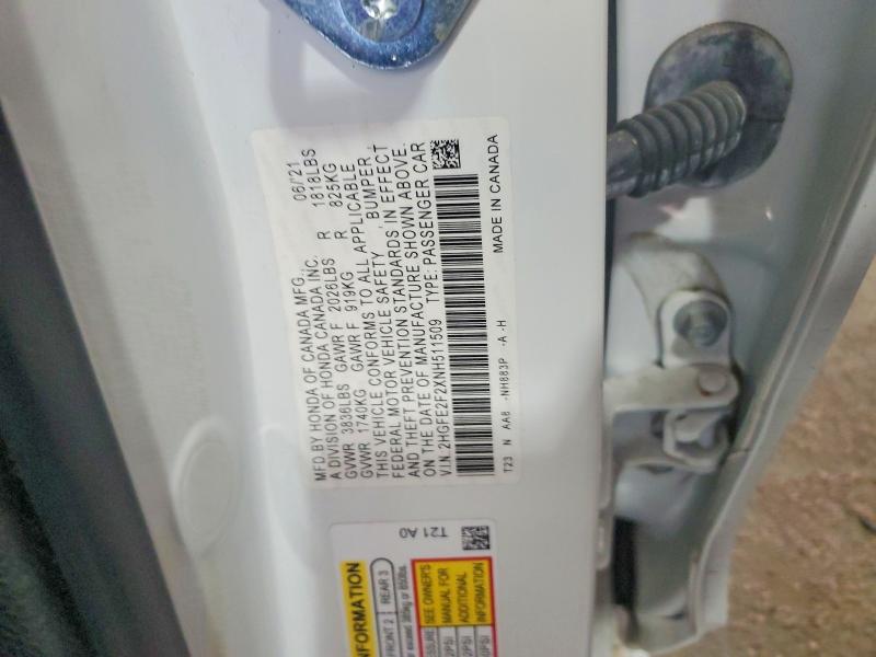 Продажа на аукционе авто 2022 Honda Civic, vin: 2HGFE2F2XNH511509, номер лота: 41837816