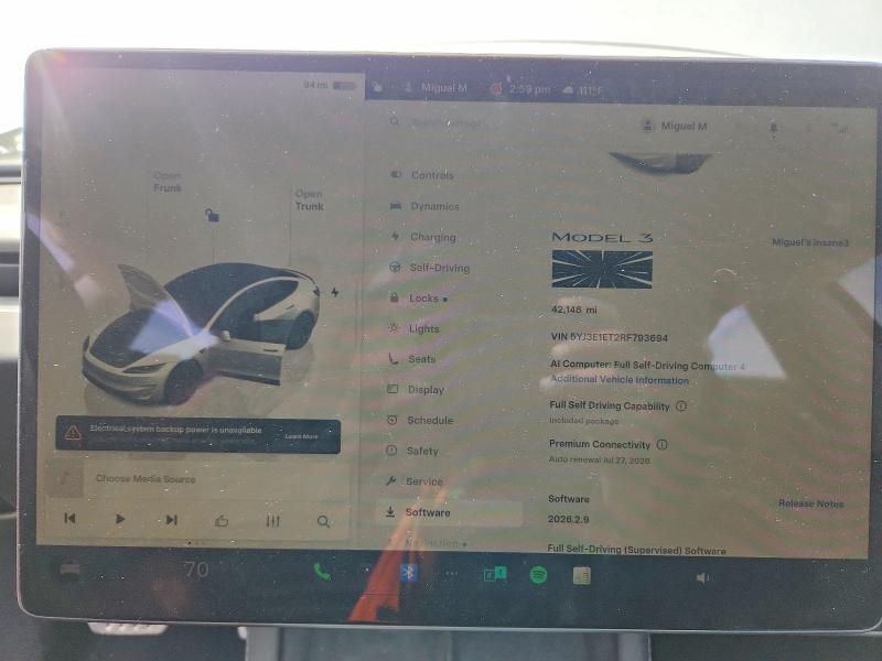 2024 Tesla Model 3 მანქანა იყიდება აუქციონზე, vin: 5YJ3E1ET2RF793694, აუქციონის ნომერი: 48364376