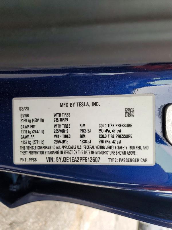 Продажа на аукционе авто 2023 Tesla Model 3, vin: 5YJ3E1EA2PF513607, номер лота: 47473906