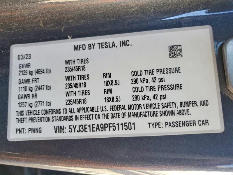 Aukcja sprzedaży 2023 Tesla Model 3, vin: 5YJ3E1EA9PF511501, numer aukcji: 79578345