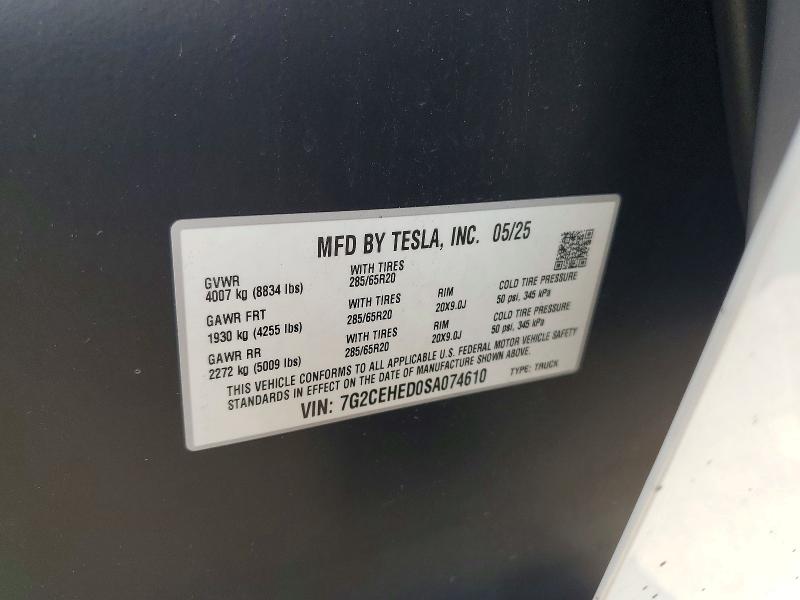 Aukcja sprzedaży 2025 Tesla Cybertruck, vin: 7G2CEHED0SA074610, numer aukcji: 79769355