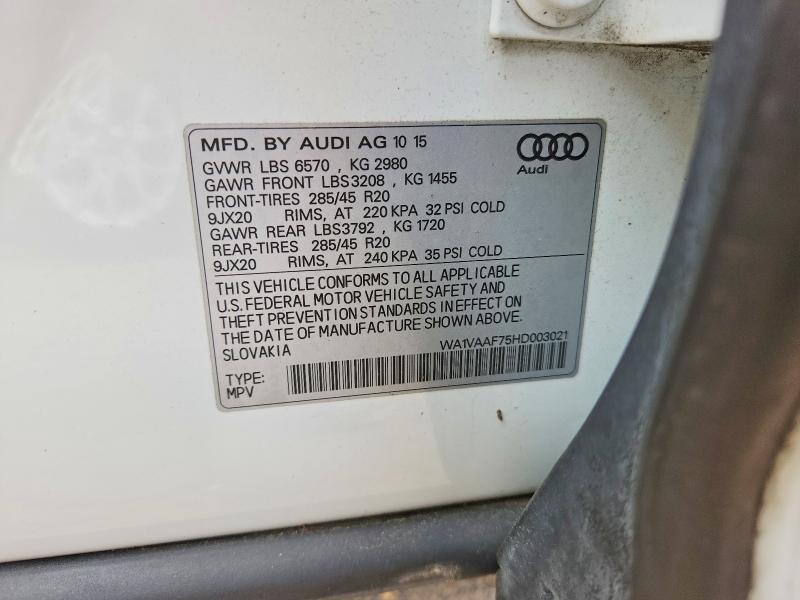 Aukcja sprzedaży 2017 Audi Q7, vin: WA1VAAF75HD003021, numer aukcji: 45937186