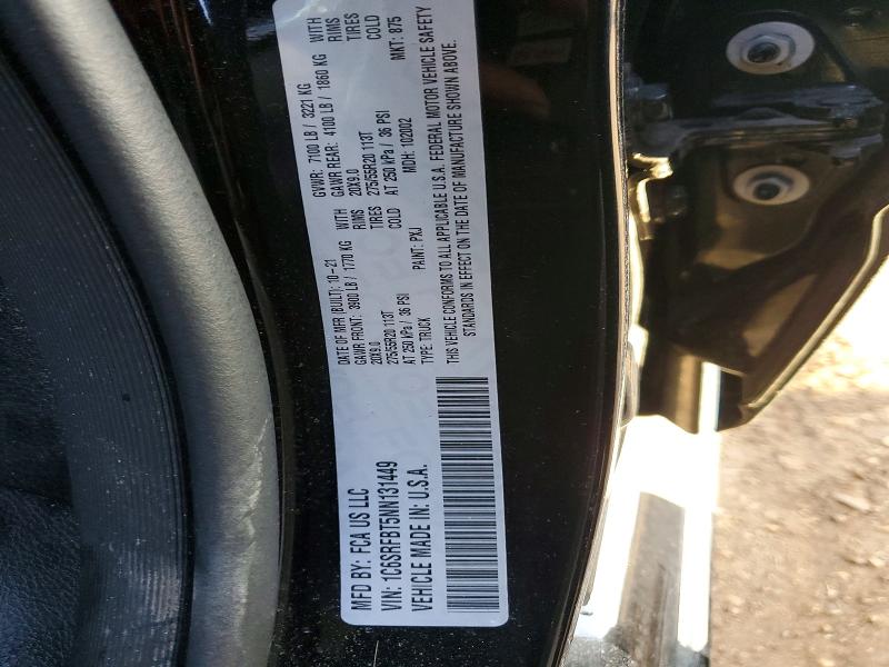 2022 Ram 1500 მანქანა იყიდება აუქციონზე, vin: 1C6SRFBT5NN131449, აუქციონის ნომერი: 47741116