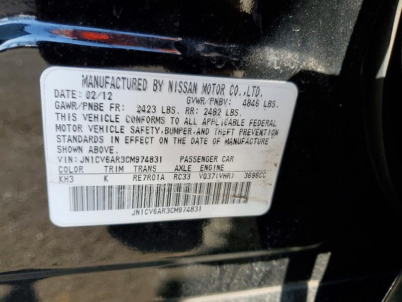 Aukcja sprzedaży 2012 Infiniti G37 Sedan, vin: JN1CV6AR3CM974831, numer aukcji: 46523136