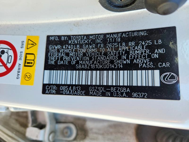 Продажа на аукционе авто 2019 Lexus Es 350, vin: 58ABZ1B10KU014314, номер лота: 46868716