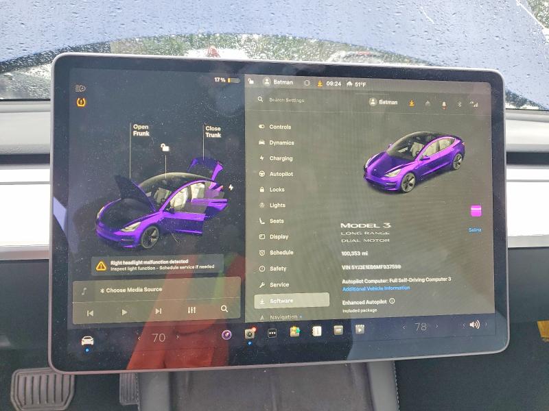 Продажа на аукционе авто 2021 Tesla Model 3, vin: 5YJ3E1EB6MF937599, номер лота: 46294036