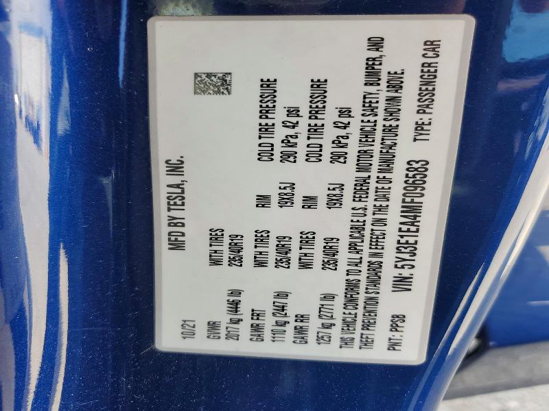 79104835 :رقم المزاد ، 5YJ3E1EA4MF096583 vin ، 2021 Tesla Model 3 مزاد بيع
