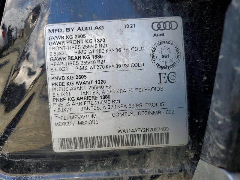 Продажа на аукционе авто 2022 Audi Sq5, vin: WA114AFY2N2027489, номер лота: 46641486