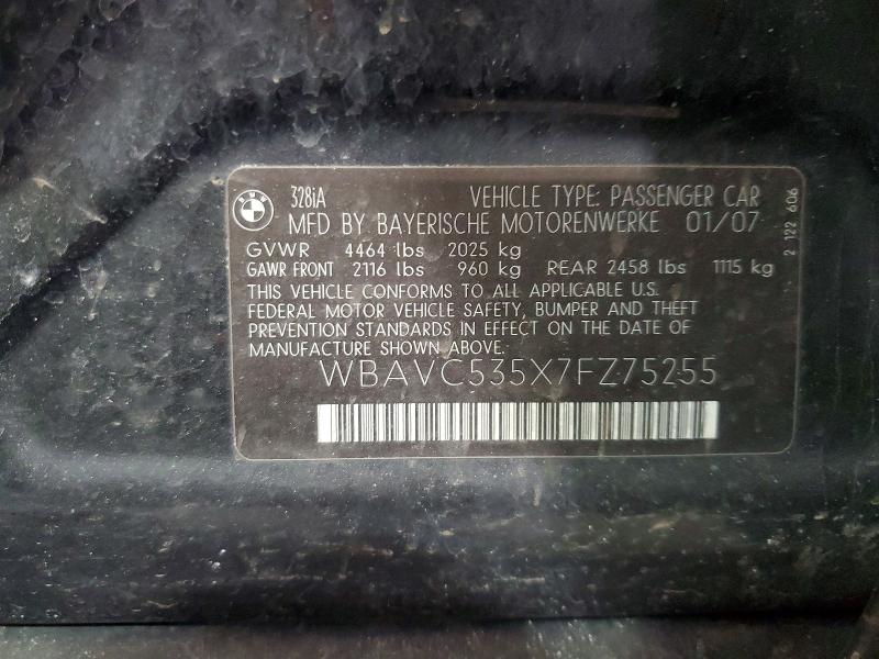 47834476 :رقم المزاد ، WBAVC535X7FZ75255 vin ، 2007 Bmw 328 مزاد بيع