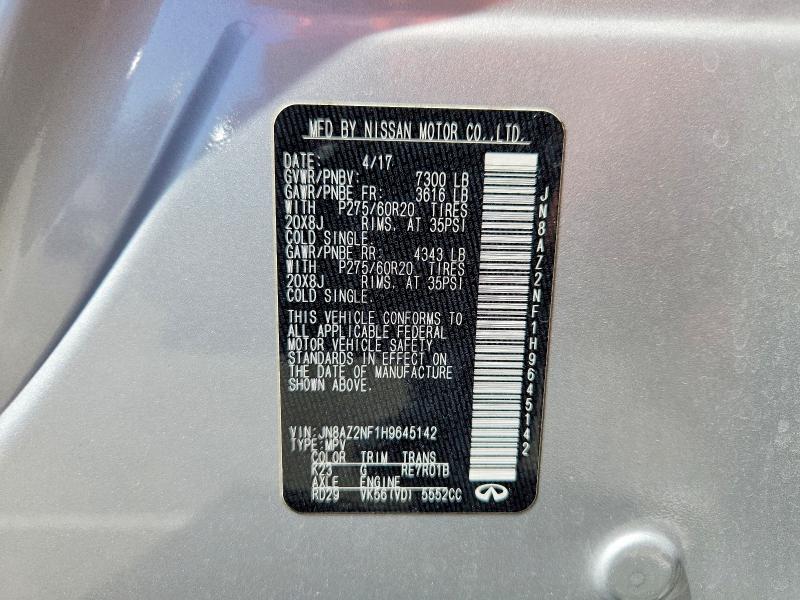 Aukcja sprzedaży 2017 Infiniti Qx80, vin: JN8AZ2NF1H9645142, numer aukcji: 45974306