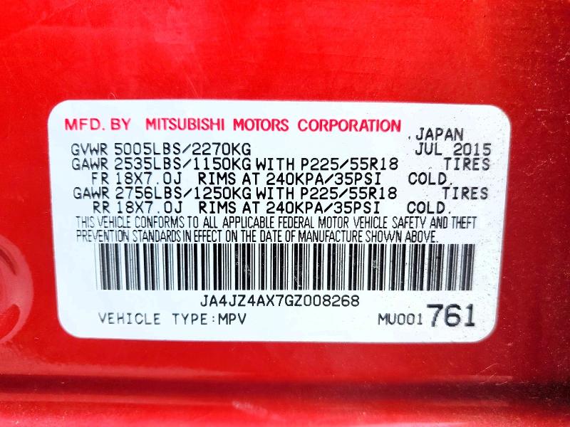 Aukcja sprzedaży 2016 Mitsubishi Outlander, vin: JA4JZ4AX7GZ008268, numer aukcji: 41902426