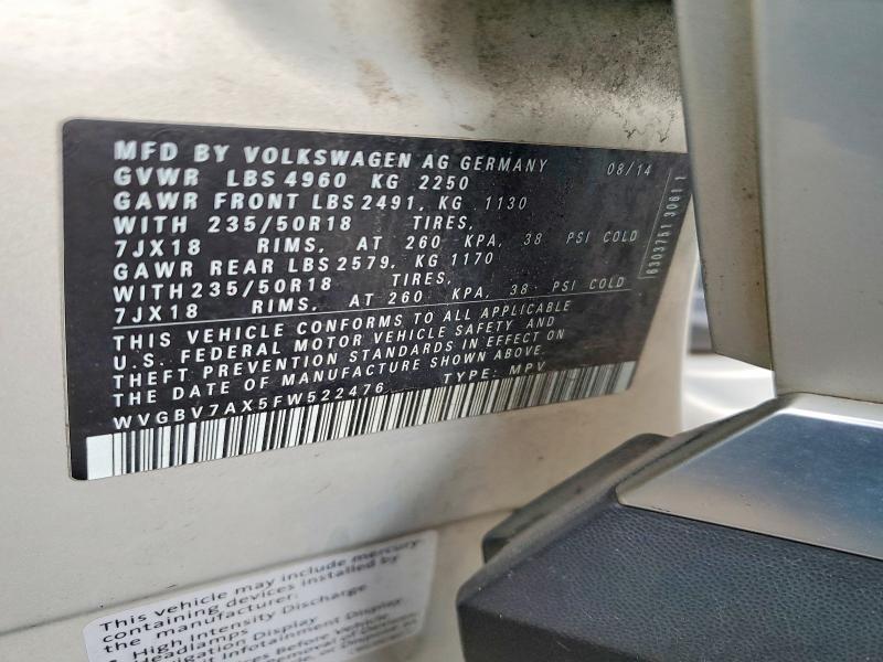 Aukcja sprzedaży 2015 Volkswagen Tiguan, vin: WVGBV7AX5FW522476, numer aukcji: 47339926
