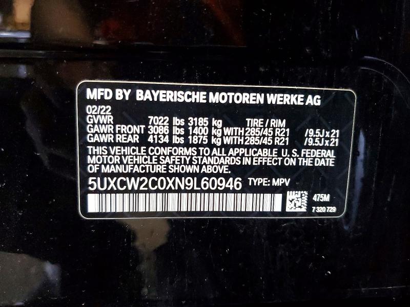 Aukcja sprzedaży 2022 Bmw X7, vin: 5UXCW2C0XN9L60946, numer aukcji: 79086675