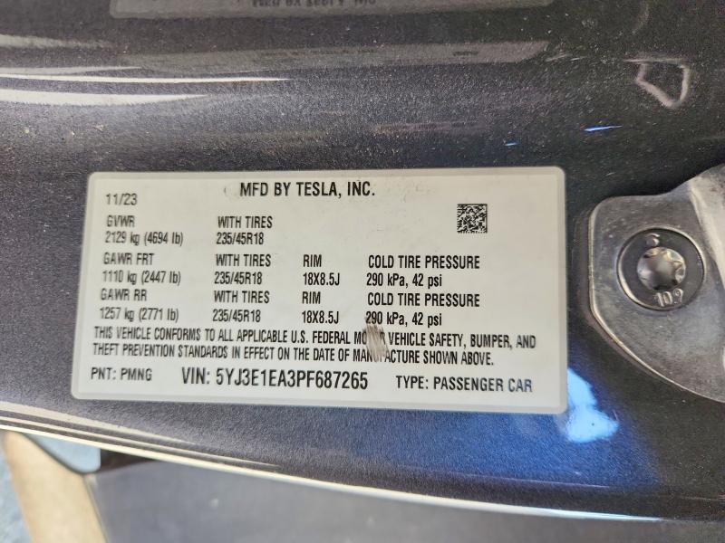 Aukcja sprzedaży 2023 Tesla Model 3, vin: 5YJ3E1EA3PF687265, numer aukcji: 46083236