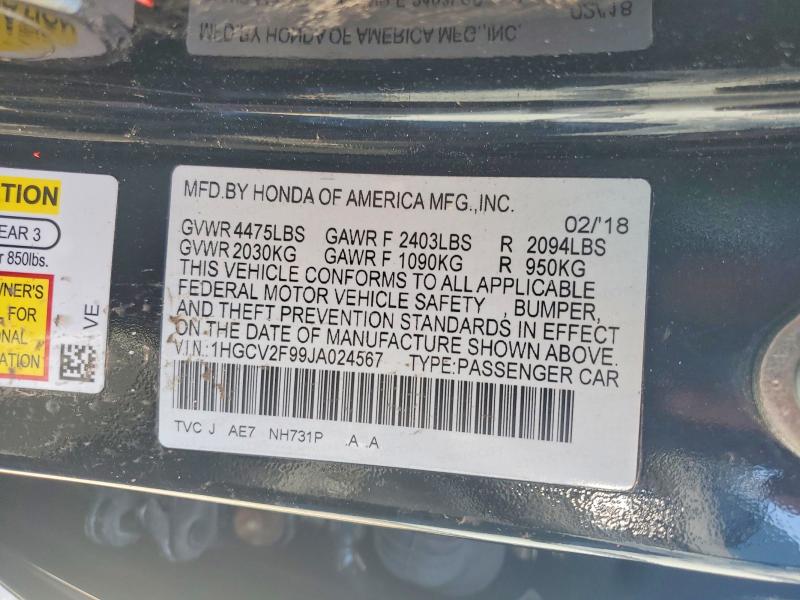 Продаж на аукціоні авто 2018 Honda Accord, vin: 1HGCV2F99JA024567, номер лоту: 46631686