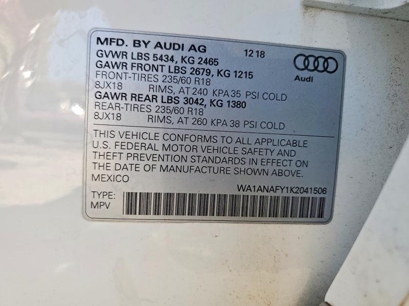 Aukcja sprzedaży 2019 Audi Q5, vin: WA1ANAFY1K2041506, numer aukcji: 46313306
