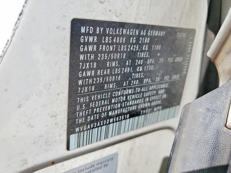 Продажа на аукционе авто 2013 Volkswagen Tiguan, vin: WVGAV3AX0DW563518, номер лота: 46082586