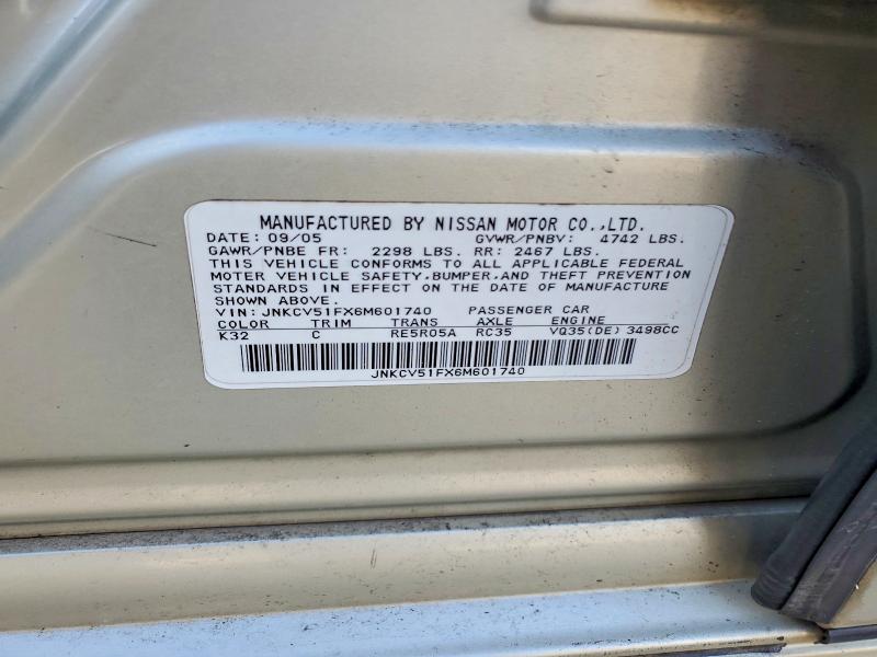 47061186 :رقم المزاد ، JNKCV51FX6M601740 vin ، 2006 Infiniti G35 مزاد بيع