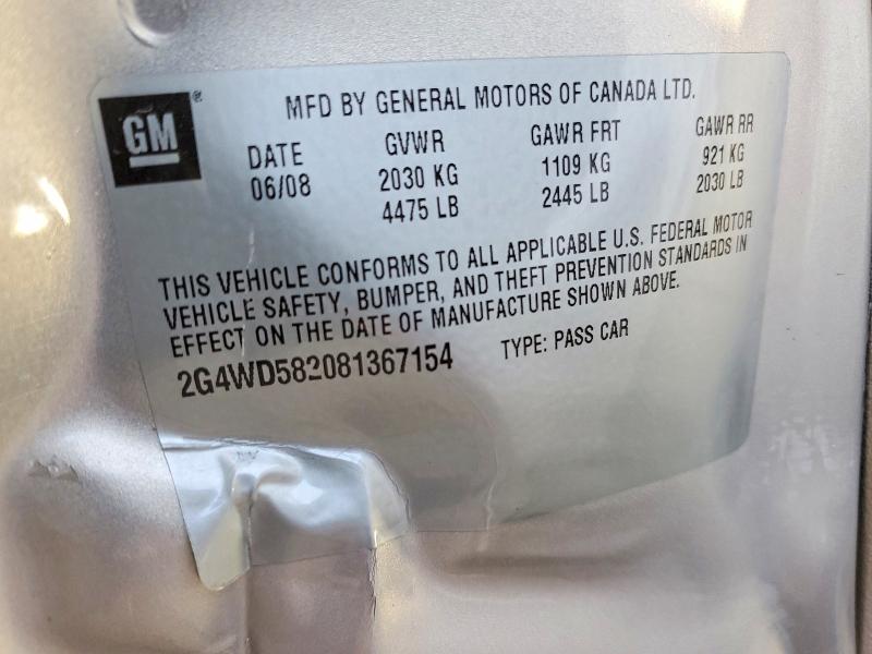 46884776 :رقم المزاد ، 2G4WD582081367154 vin ، 2008 Buick Lacrosse مزاد بيع