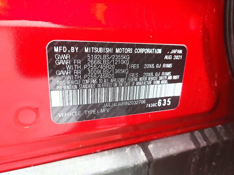 Продаж на аукціоні авто 2022 Mitsubishi Outlander, vin: JA4J4UA89NZ032706, номер лоту: 47687536