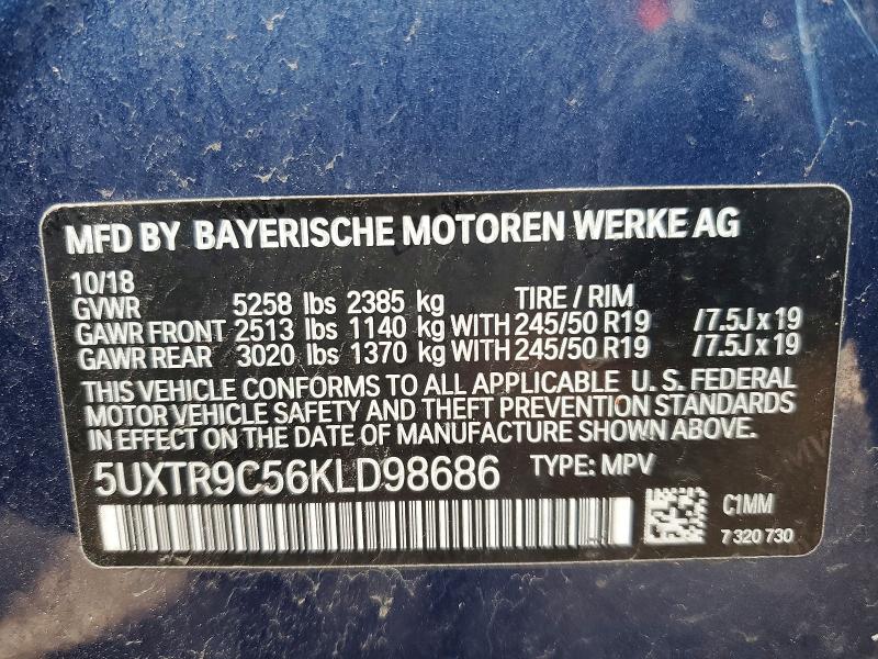 2019 Bmw X3 მანქანა იყიდება აუქციონზე, vin: 5UXTR9C56KLD98686, აუქციონის ნომერი: 46910356