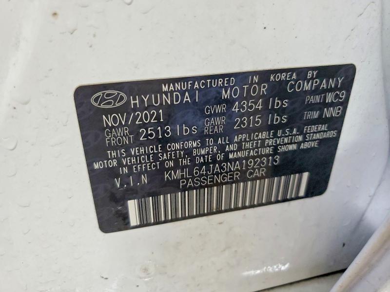 Продаж на аукціоні авто 2022 Hyundai Sonata, vin: KMHL64JA3NA192313, номер лоту: 45939786