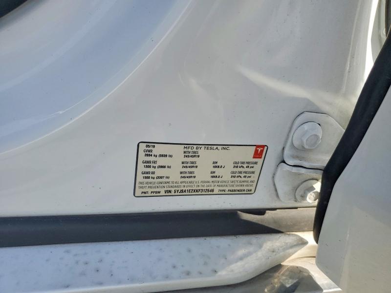 41607256 :رقم المزاد ، 5YJSA1E2XKF312546 vin ، 2019 Tesla Model S مزاد بيع
