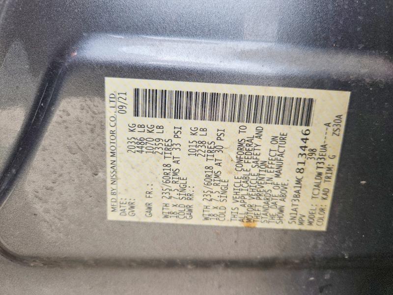 45443616 :رقم المزاد ، 5N1AT3BA1MC813446 vin ، 2021 Nissan Rogue مزاد بيع