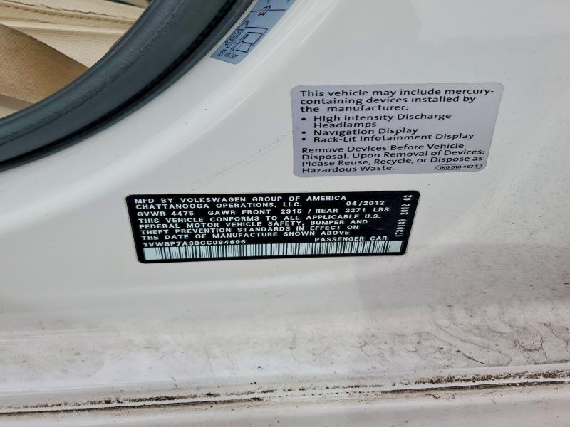 2012 Volkswagen Passat მანქანა იყიდება აუქციონზე, vin: 1VWBP7A38CC084896, აუქციონის ნომერი: 47305566